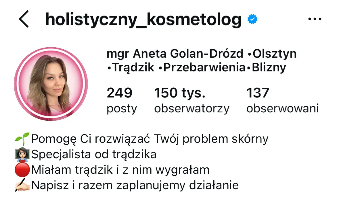 profil Instagram @holistyczny_kosmetolog