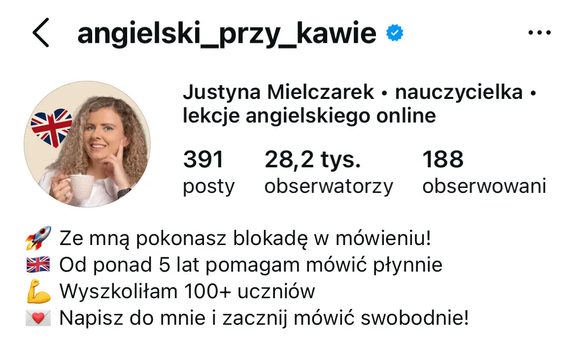 profil Instagram @angielski_przy_kawie